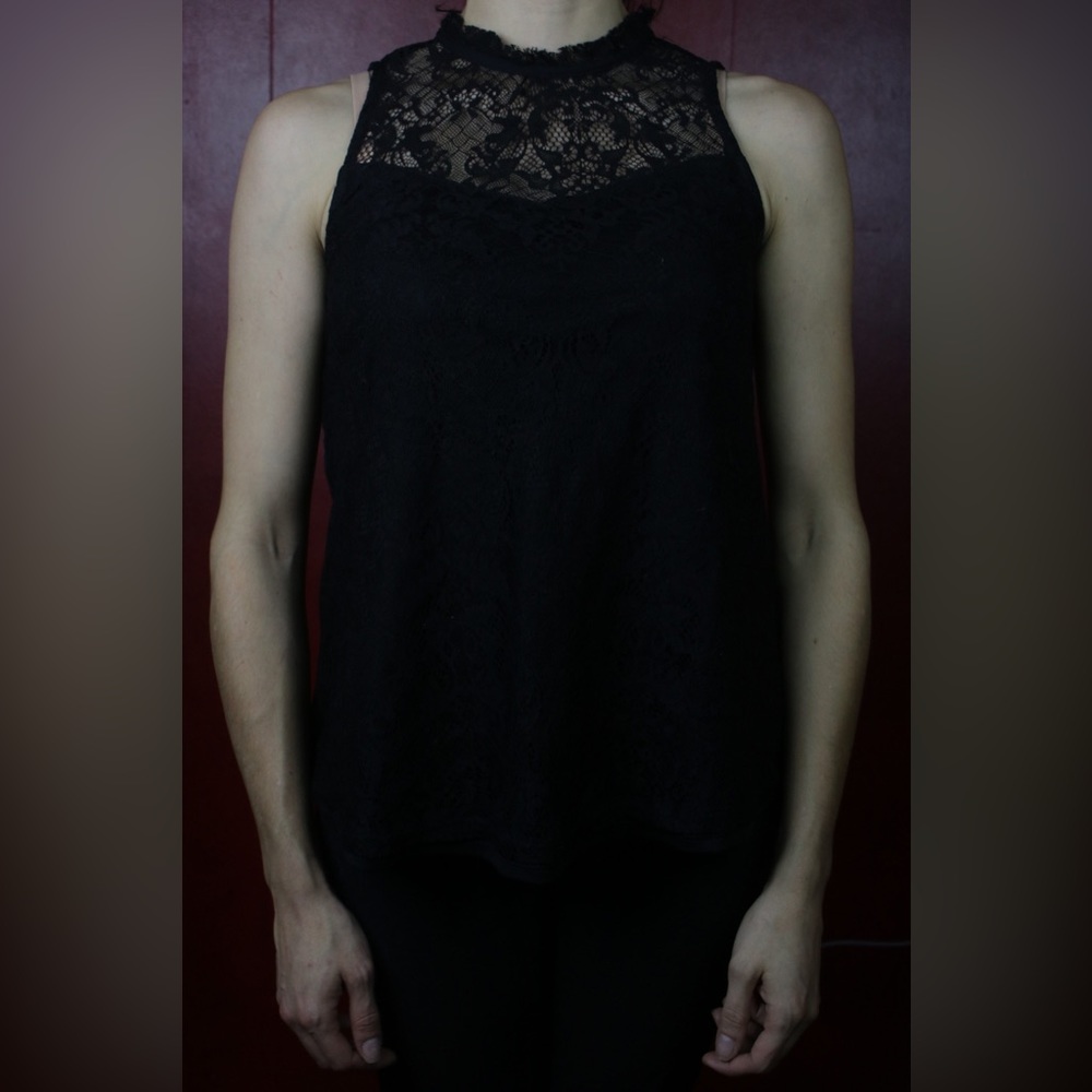By & By Black Sleeveless Lace Top